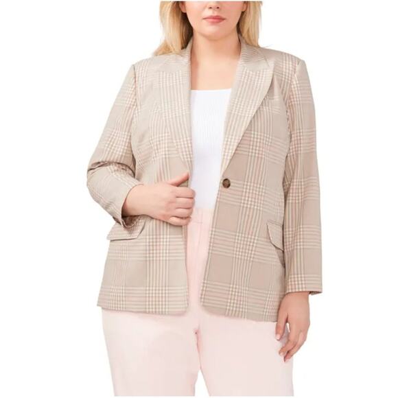 HALOGEN Single Button Blazer in Queens Plaid Pink Cream Tan Sz 22W {NN9} - Picture 1 of 7